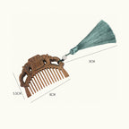 Fortune Jewel Green Sandalwood Fox Peony Flower Lotus Engraved Cure Tassel Comb Fortune Jewel