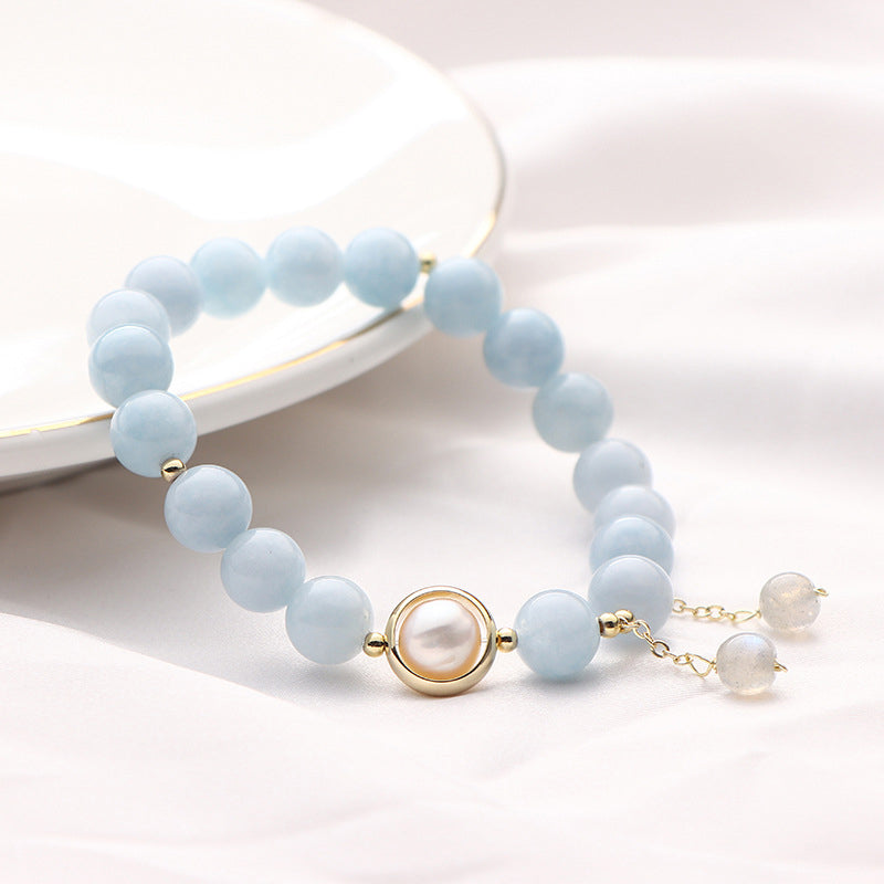 Fortune Jewel Aquamarine Pearl Healing Moonstone Beads Charm Bracelet