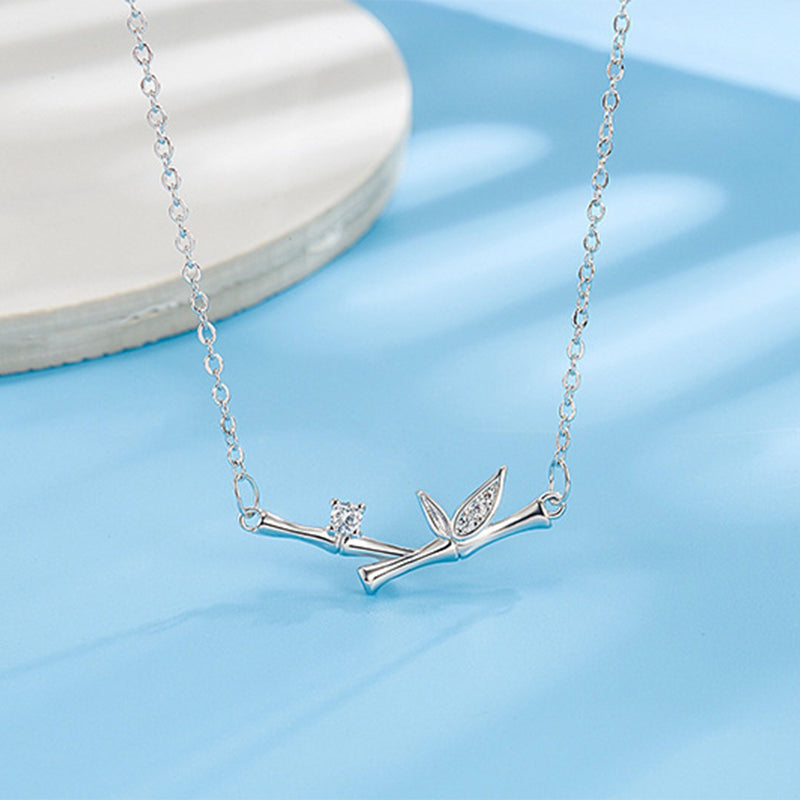 Fortune Jewel Bamboo Leaf Design Copper Zircon Wealth Necklace Pendant
