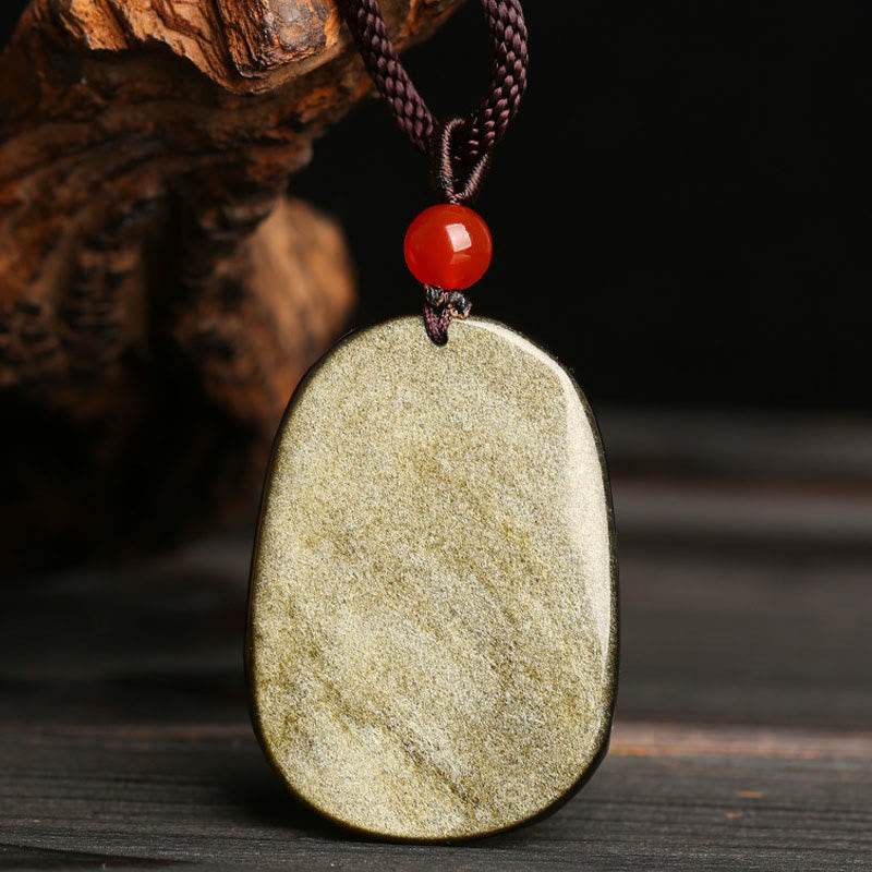 Fortune Jewel Gold Sheen Obsidian Dragon Pattern Success Necklace Pendant
