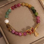 Fortune Jewel Natural Colorful Tourmaline Butterfly Auspicious Character Gourd Charm Positive Bracelet