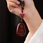 Fortune Jewel Small Leaf Red Sandalwood Buddha Cinnabar Chinese Zodiac Amulet Protection Key Chain