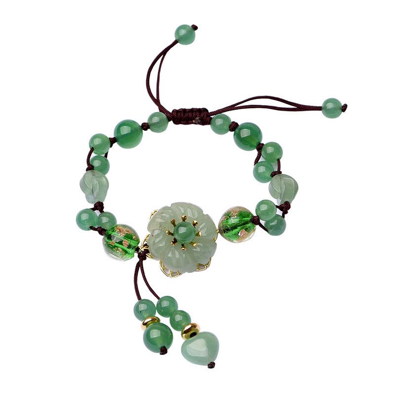 Fortune Jewel Natural Green Jade Luck Dangling Flower Bracelet