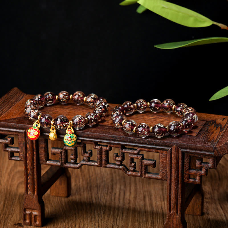Fortune Jewel Gold Swallowing Beast Family Charm Luminous Fluorescent Liuli Glass Bead Success Bracelet