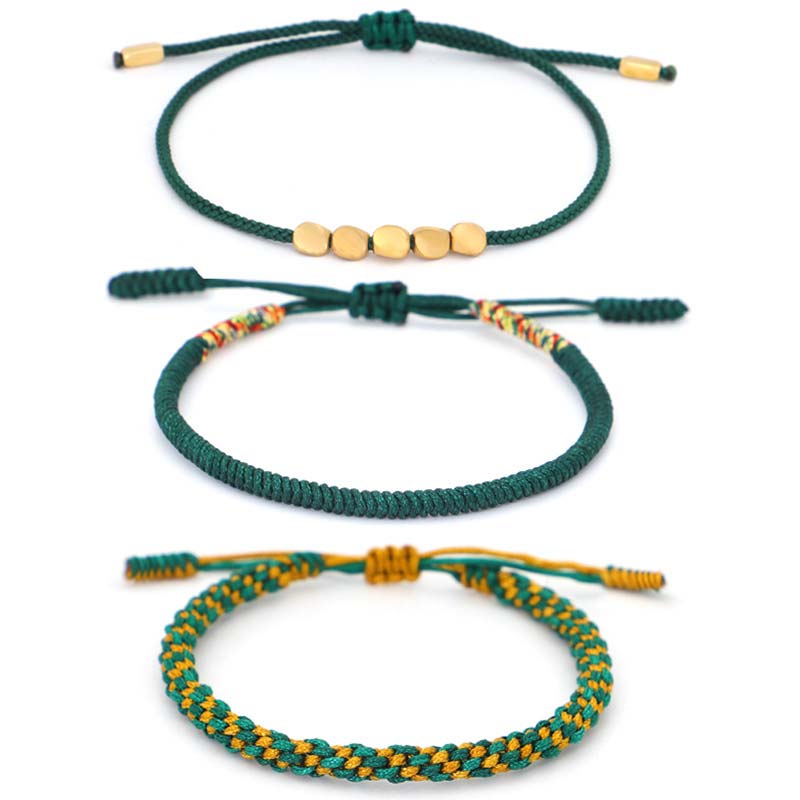 Fortune Jewel 3 PCS Tibetan Copper Beads Healing Protection Luck Bracelet Set