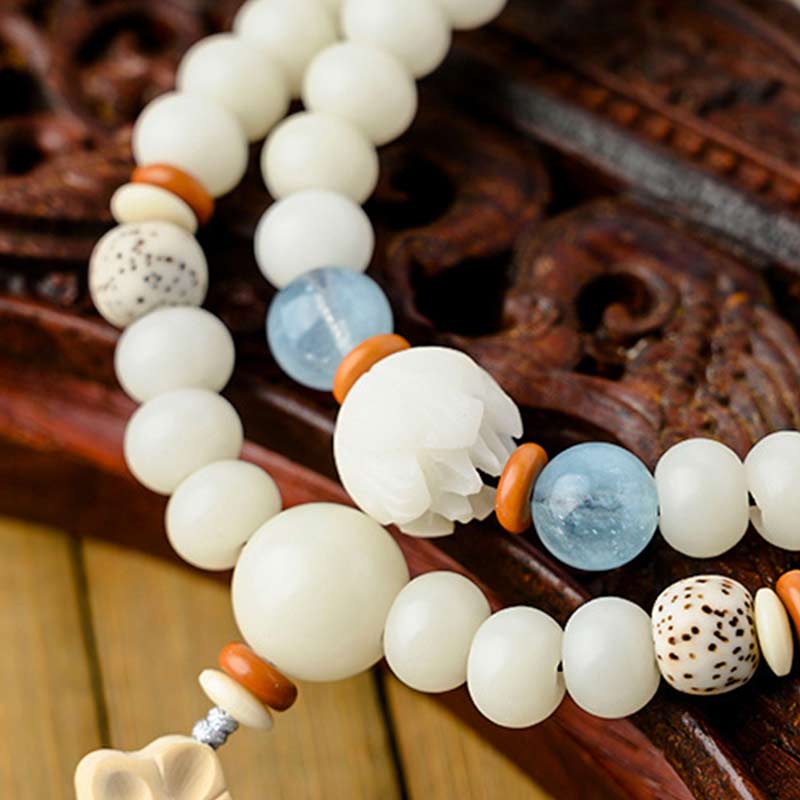 Fortune Jewel Tibetan White Jade Bodhi Lotus Blessing Bracelet Fortune Jewel