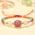 Fortune Jewel Strawberry Quartz Pink Crystal Prehnite White Agate Bead Healing Rope Bracelet
