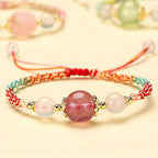 Fortune Jewel Strawberry Quartz Pink Crystal Prehnite White Agate Bead Healing Rope Bracelet