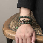 Fortune Jewel Cyan Bodhi Seed Dzi Bead Wisdom Peace Triple Wrap Bracelet
