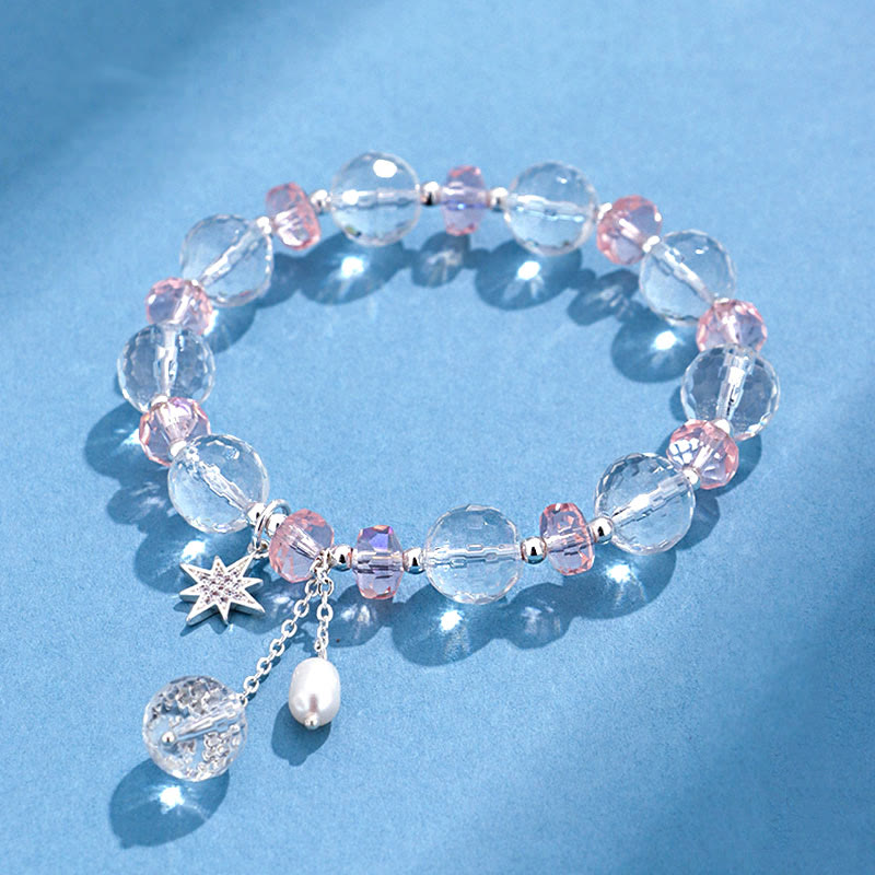 Fortune Jewel White Crystal Pink Crystal Protection Star Charm Bracelet