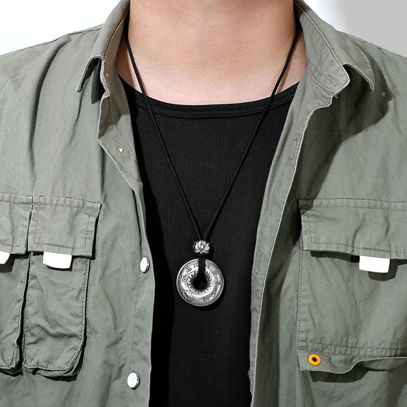 Fortune Jewel 999 Sterling Silver Heart Sutra Lotus Peace Buckle Necklace Pendant Fortune Jewel
