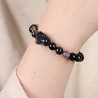 Fortune Jewel Gold Sheen Obsidian Black Obsidian Silver Sheen Obsidian Cute Rabbit Protection Bracelet