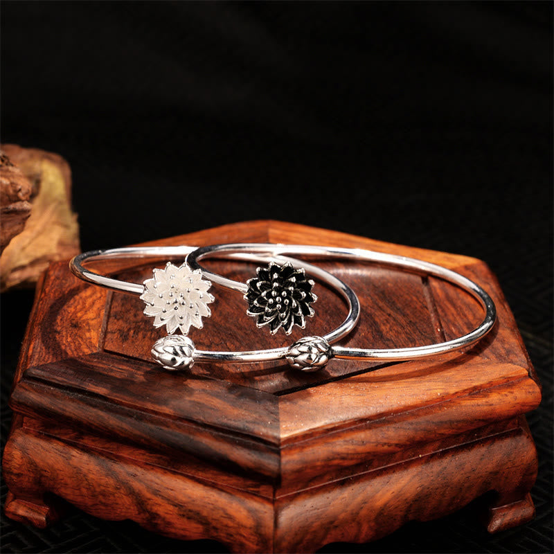 Fortune Jewel Retro Lotus White Copper Enlightenment Bracelet Bangle