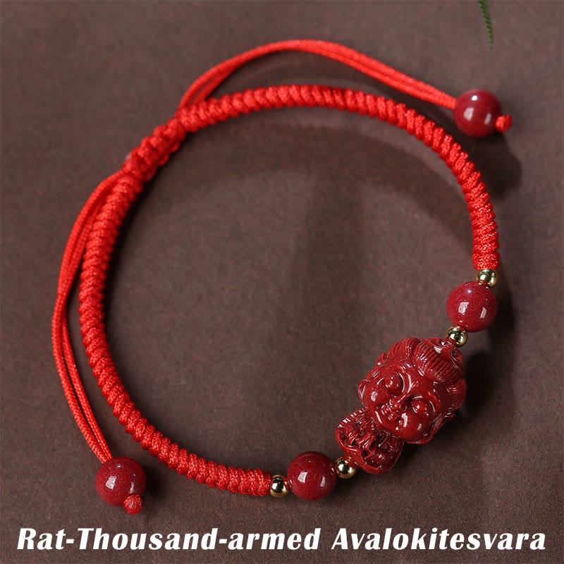 Fortune Jewel Chinese Zodiac Natal Buddha Cinnabar Amulet Blessing String Bracelet