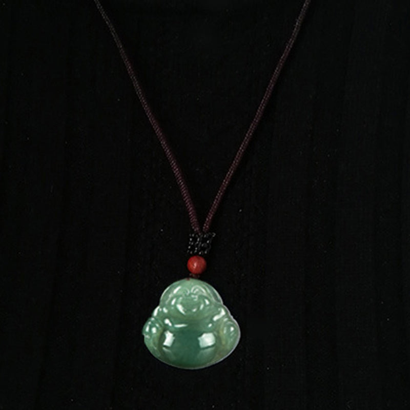 Fortune Jewel Laughing Buddha Jade Abundance String Necklace Pendant Fortune Jewel