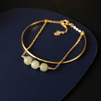 Fortune Jewel Copper Plated Gold Hetian Jade Bead Luck Double Layer Bracelet Bangle