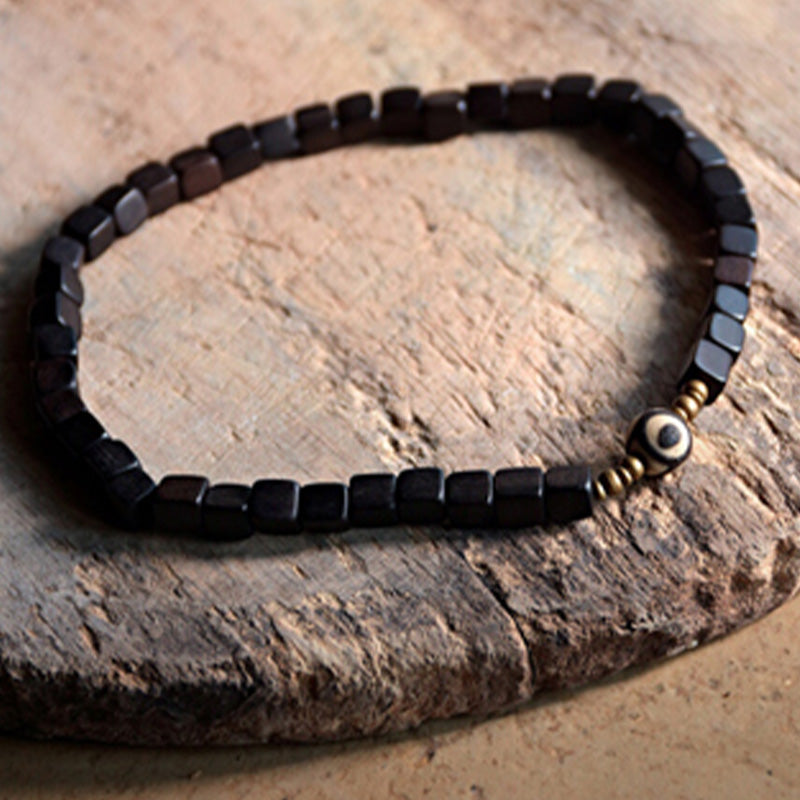 Fortune Jewel Ebony Wood Dzi Bead Copper Peace Couple Bracelet