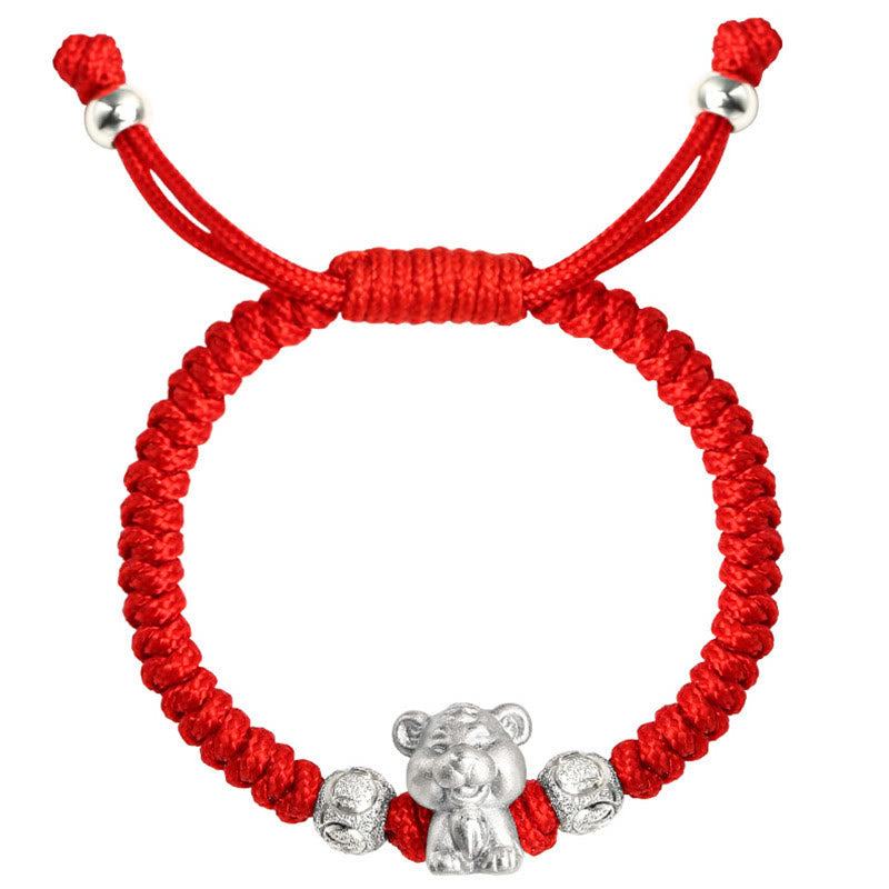 Fortune Jewel 999 Sterling Silver Chinese Zodiac Red Rope Luck Handcrafted Kids Bracelet Fortune Jewel