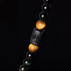 Fortune Jewel Natural Black Obsidian Rainbow Obsidian Gourd Blessing Bracelet Mala