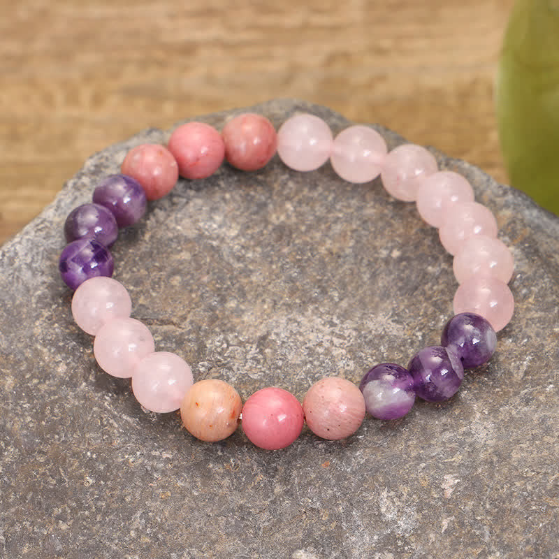 Fortune Jewel 108 Mala Beads Amethyst Rose Quartz Spiritual Healing Tassel Bracelet