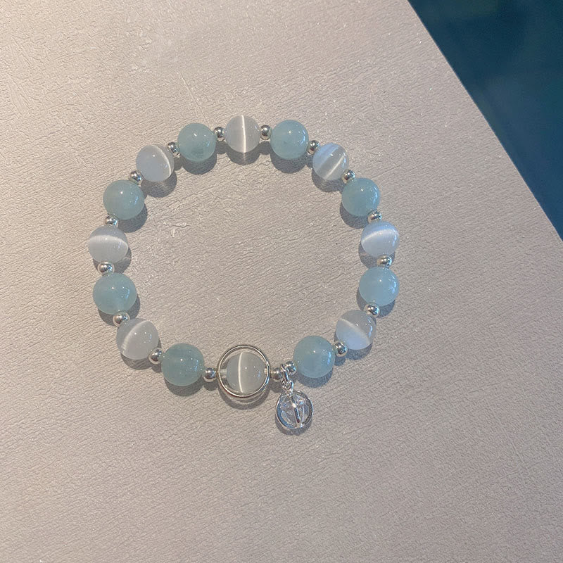 Fortune Jewel 925 Sterling Silver Cat's Eye Aquamarine Support Charm Bracelet