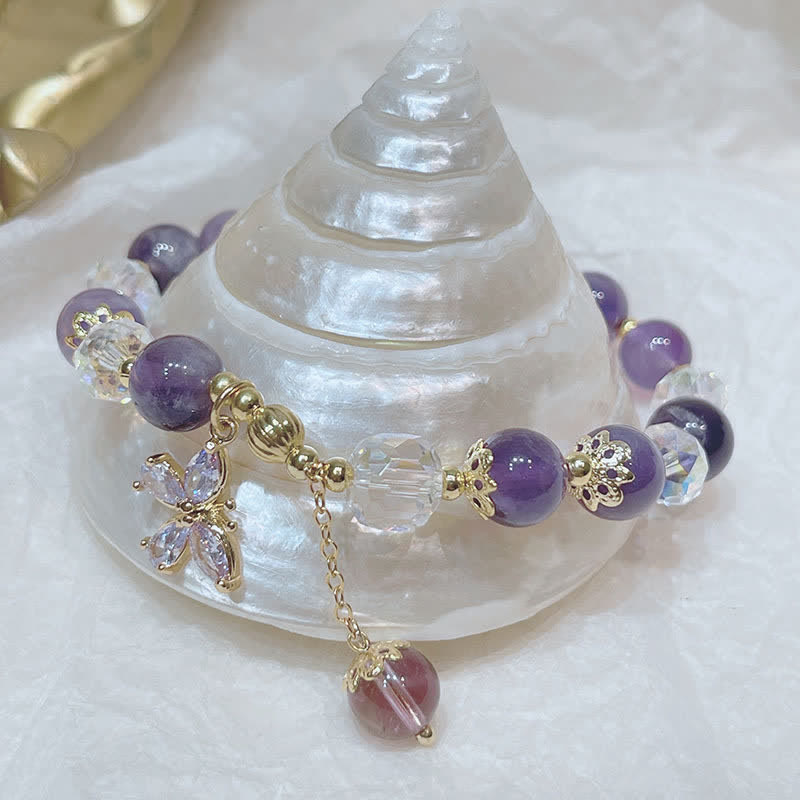Fortune Jewel Natural Amethyst Crystal Spiritual Butterfly Charm Bracelet