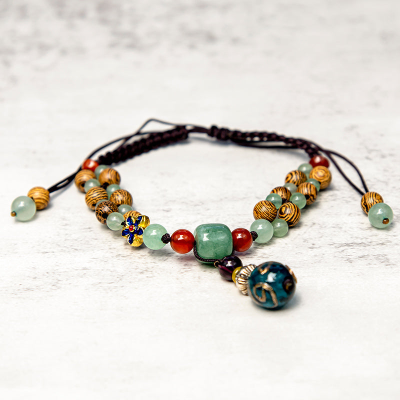 Fortune Jewel Wenge Wood Green Aventurine Balance Protection Anklet
