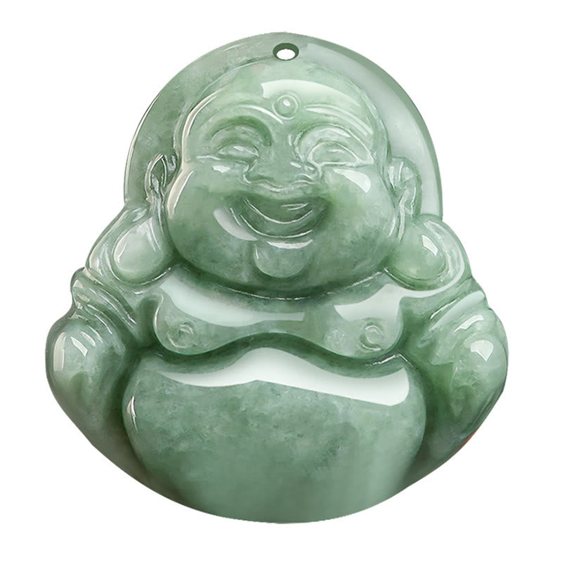 Fortune Jewel Natural Green Jade Laughing Buddha Luck Abundance Necklace Pendant Fortune Jewel