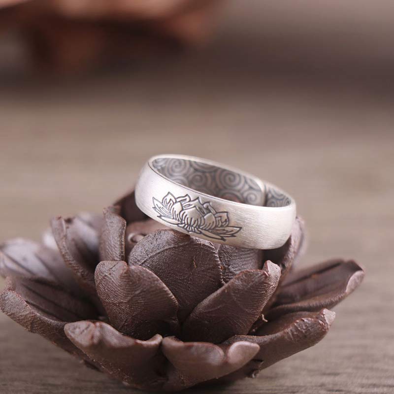 Fortune Jewel 999 Sterling Silver Lotus Elephant Six True Words Blessing Ring Fortune Jewel