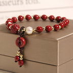 Fortune Jewel Natural Cinnabar Peace Buckle Copper Coin Charm Blessing Bracelet