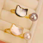 Fortune Jewel Natural Pearl Copper Cat Healing Necklace Pendant Earrings
