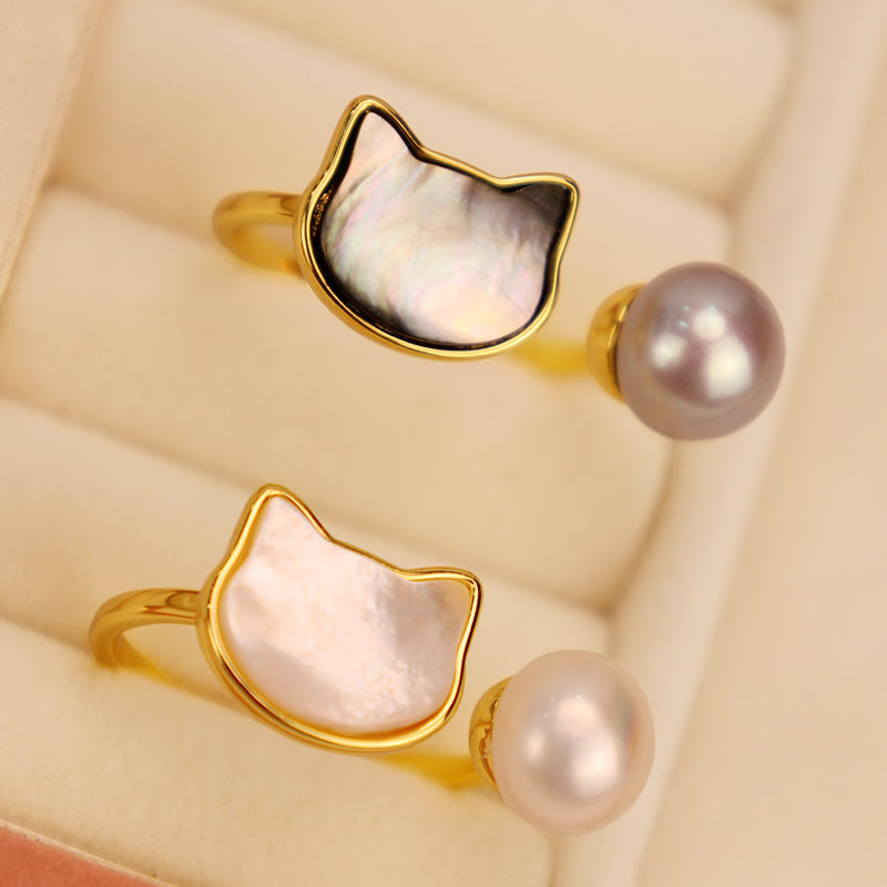 Fortune Jewel Natural Pearl Copper Cat Healing Necklace Pendant Earrings