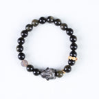 Fortune Jewel Gold Sheen Obsidian Black Obsidian Silver Sheen Obsidian Cute Rabbit Protection Bracelet