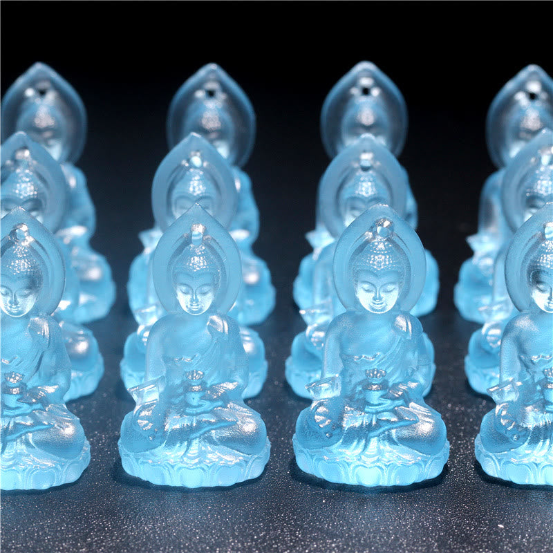 Fortune Jewel Blue Tathagata Buddha Medicine Buddha Liuli Crystal Serenity Amulet Necklace Pendant Fortune Jewel