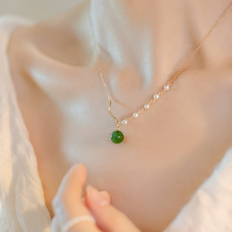 Fortune JewelNatural Hetian Jade Pearl Luck Bead Necklace Pendant