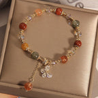 Fortune Jewel Natural Fu Lu Shou Rainbow Crystal Rutilated Quartz Wealth Butterfly Charm Bracelet