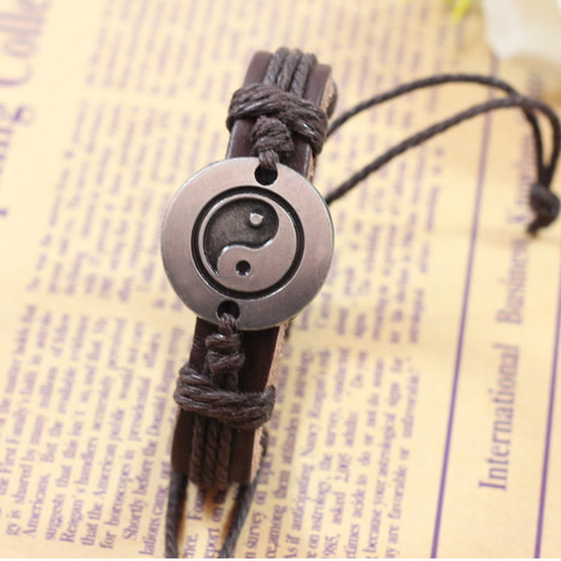 Fortune Jewel Retro Yin Yang Leather Harmony String Bracelet