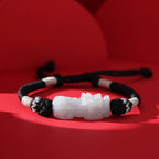 Fortune Jewel Handmade Natural Jade PiXiu Luck Prosperity Braided String Bracelet