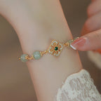 Fortune Jewel Natural Hetian Jade Bead Square Pattern Luck Chain Bracelet