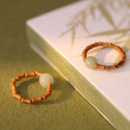 Fortune Jewel Hetian Jade Beaded Bamboo Prosperity Luck Ring