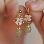 Buddha Stones Tridacna Stone Flower Jade Bead Blessing Drop Earrings