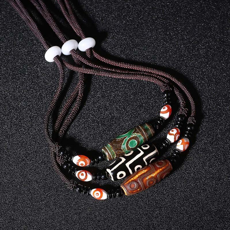 Fortune Jewel Tibetan Nine-Eye Dzi Bead Protection String Necklace