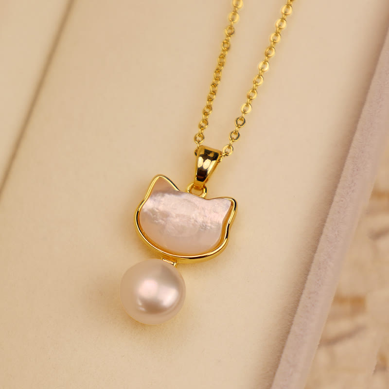 Fortune Jewel Natural Pearl Copper Cat Healing Necklace Pendant Earrings
