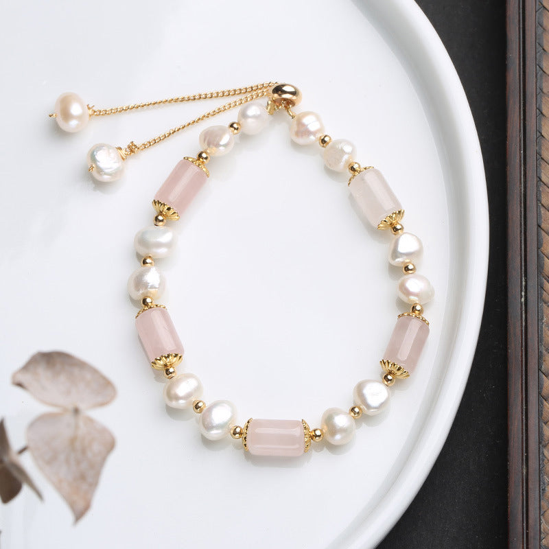 Fortune Jewel Green Aventurine Pearl Pink Crystal Bead Luck Bracelet