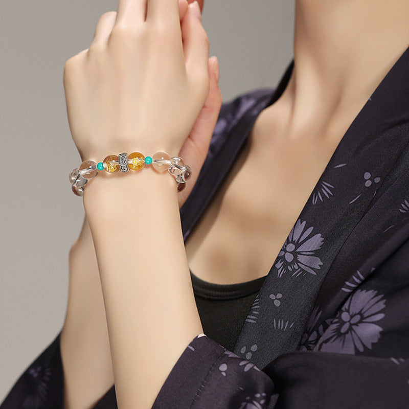 Fortune Jewel 925 Sterling Silver Chinese Zodiac Natal Buddha Auspicious Groups White Crystal Hetian Jade Healing Bracelet