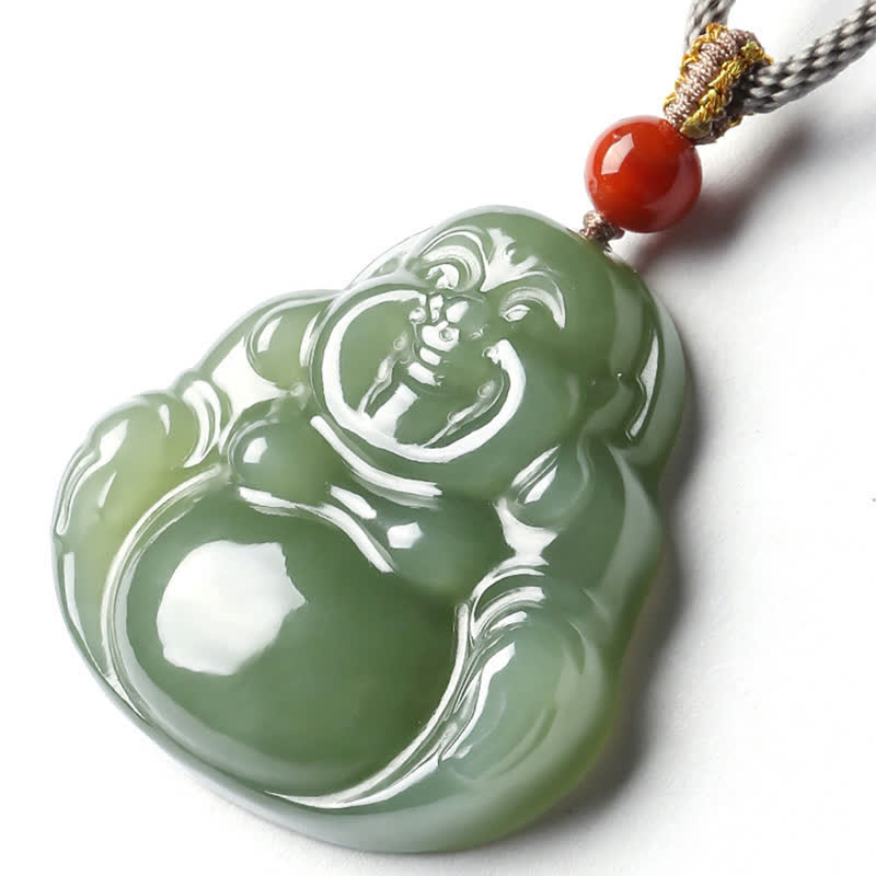 Fortune Jewel Laughing Buddha Hetian Jade Abundance Necklace String Pendant Fortune Jewel