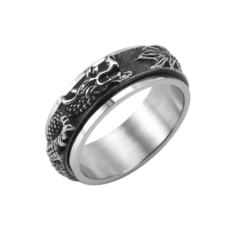 Fortune Jewel Dragon Titanium Steel Stimulation Rotatable Ring Fortune Jewel