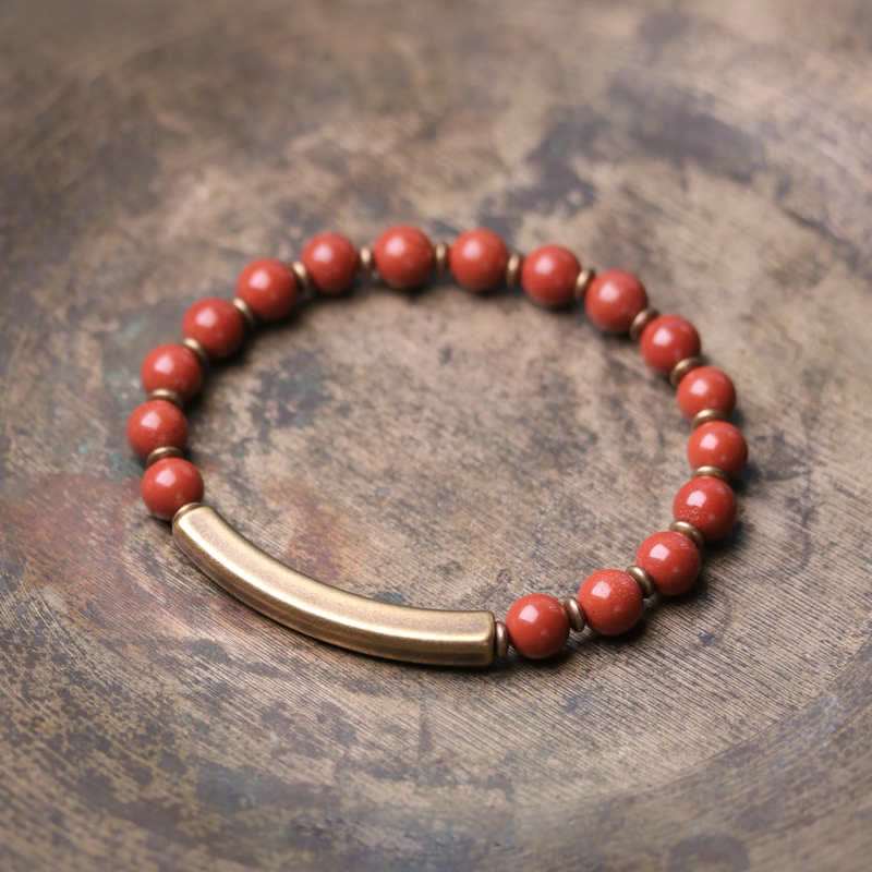 Fortune Jewel Red Jasper Moss Agate Black Obsidian Crystal Copper Peace Couple Bracelet