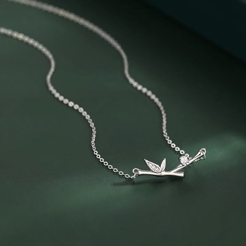 Fortune Jewel Bamboo Leaf Design Copper Zircon Wealth Necklace Pendant