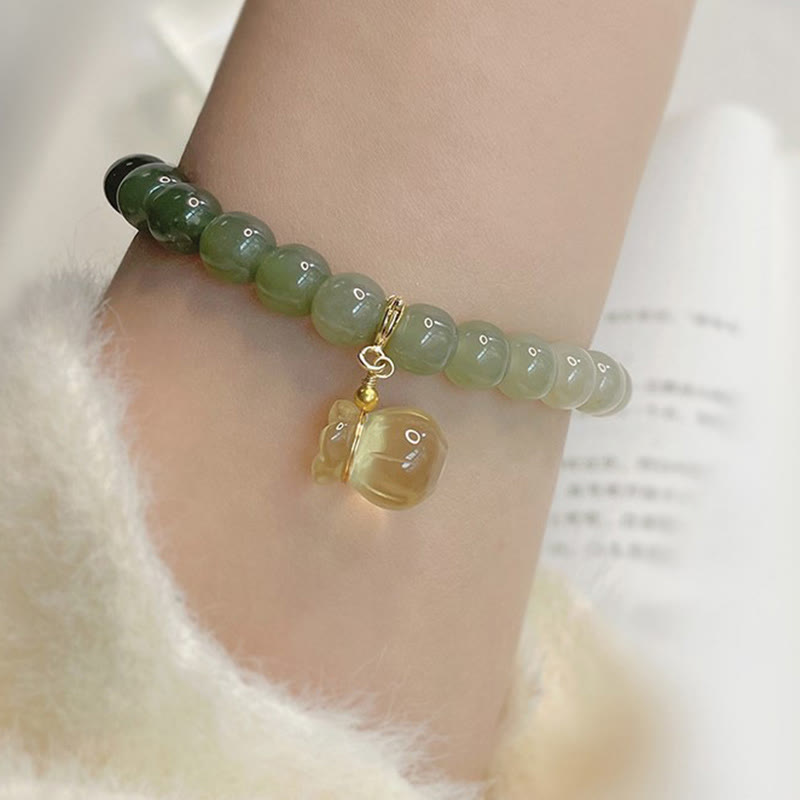 Fortune Jewel Natural Hetian Jade Money Bag Charm Bead Prosperity Bracelet